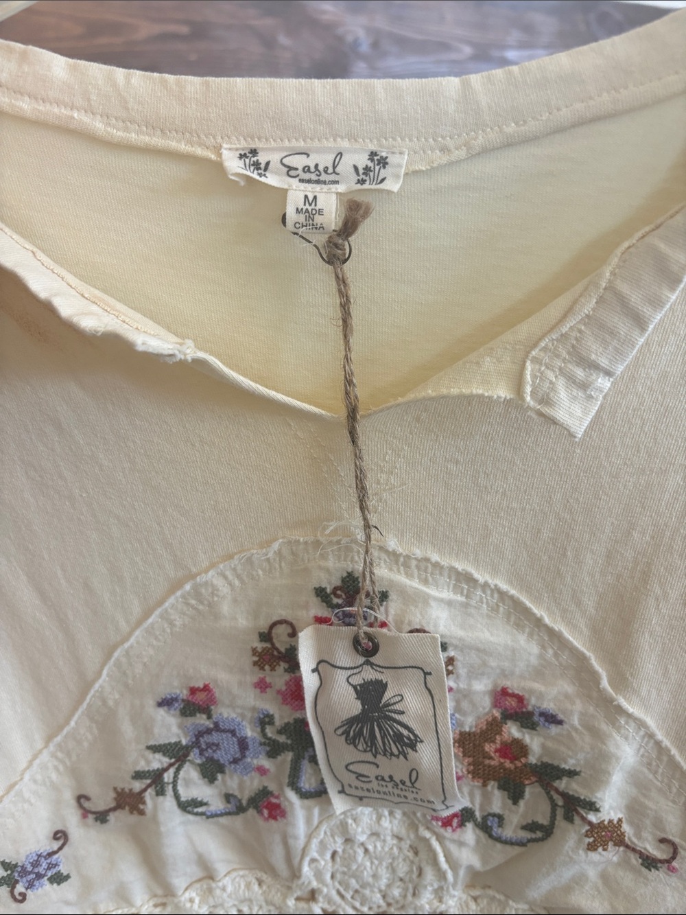 easel Cream Embroidered Peplum Tunic with Lace - Picture 5 of 6